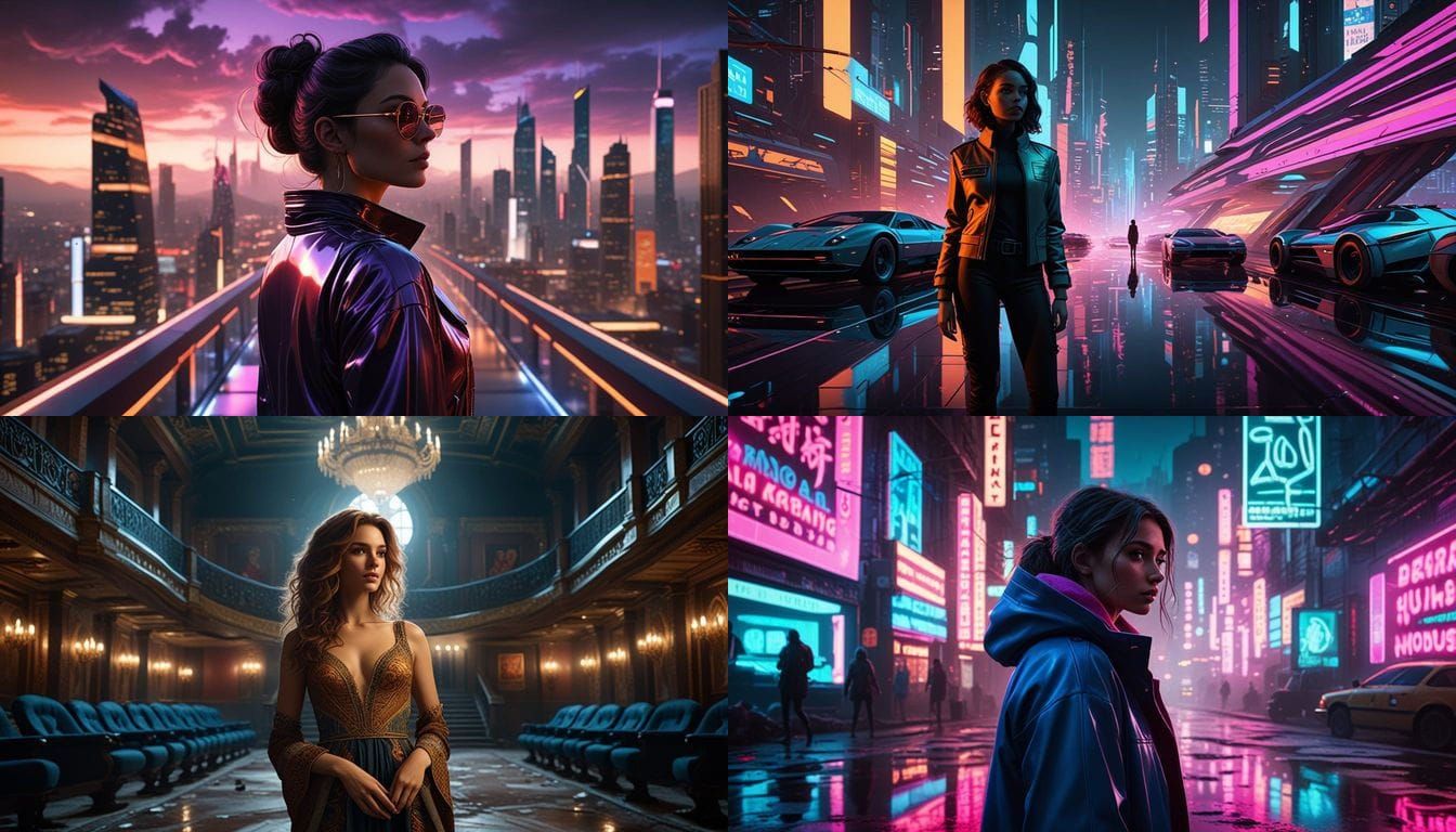 Epic Cinematic Woman in a Vibrant Digital Landscape