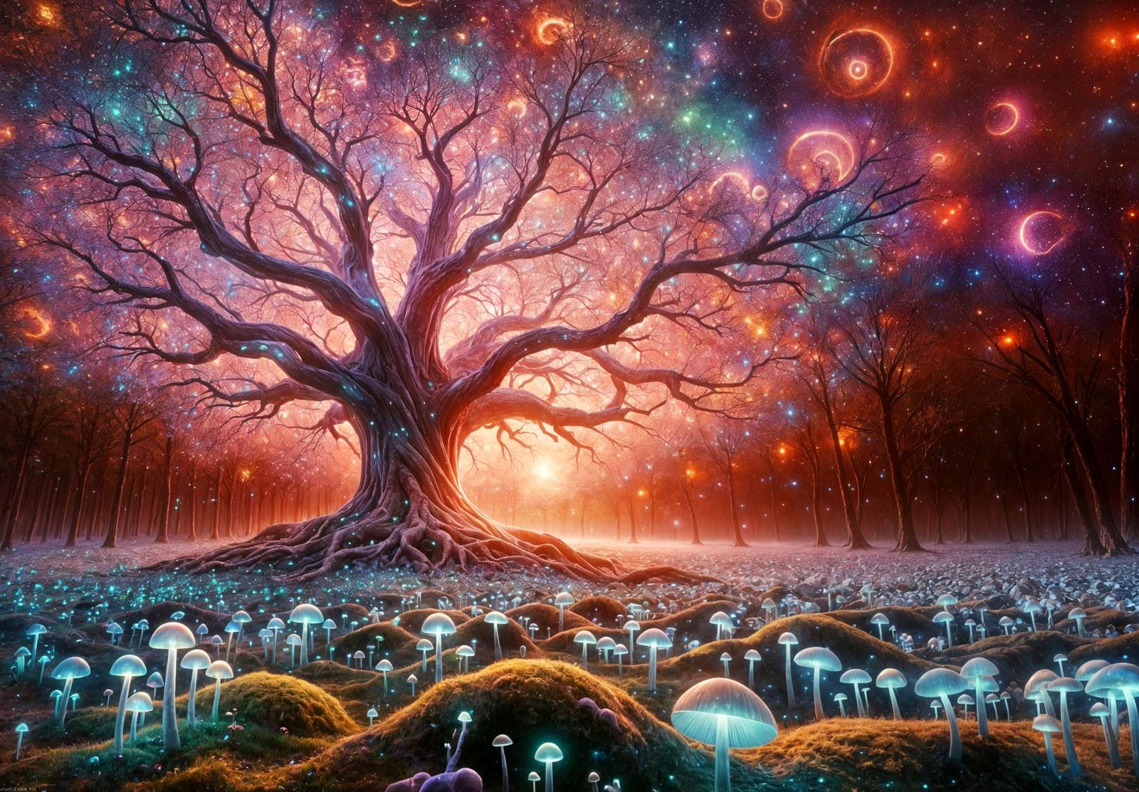 Majestic Tree in Bioluminescent Landscape