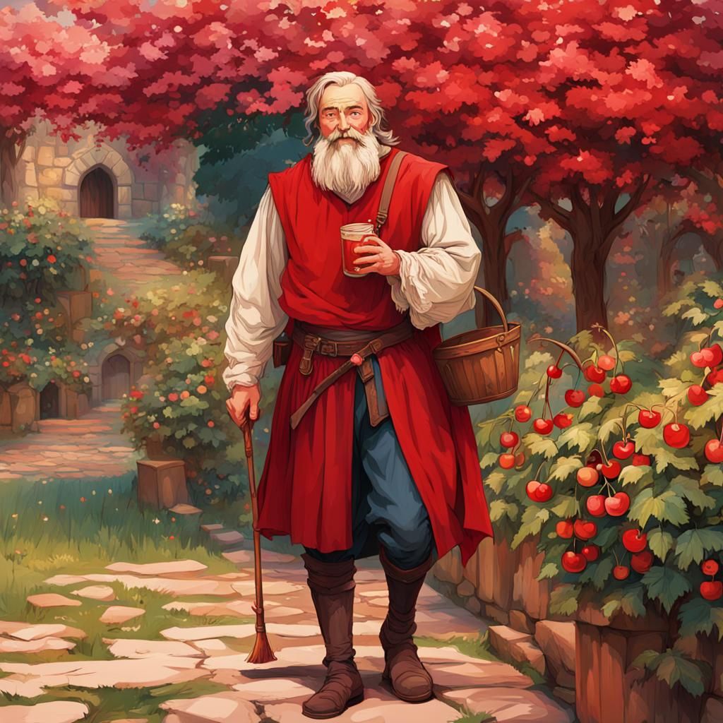 Cheerful Medieval Father and Son in Garden: Anime Style