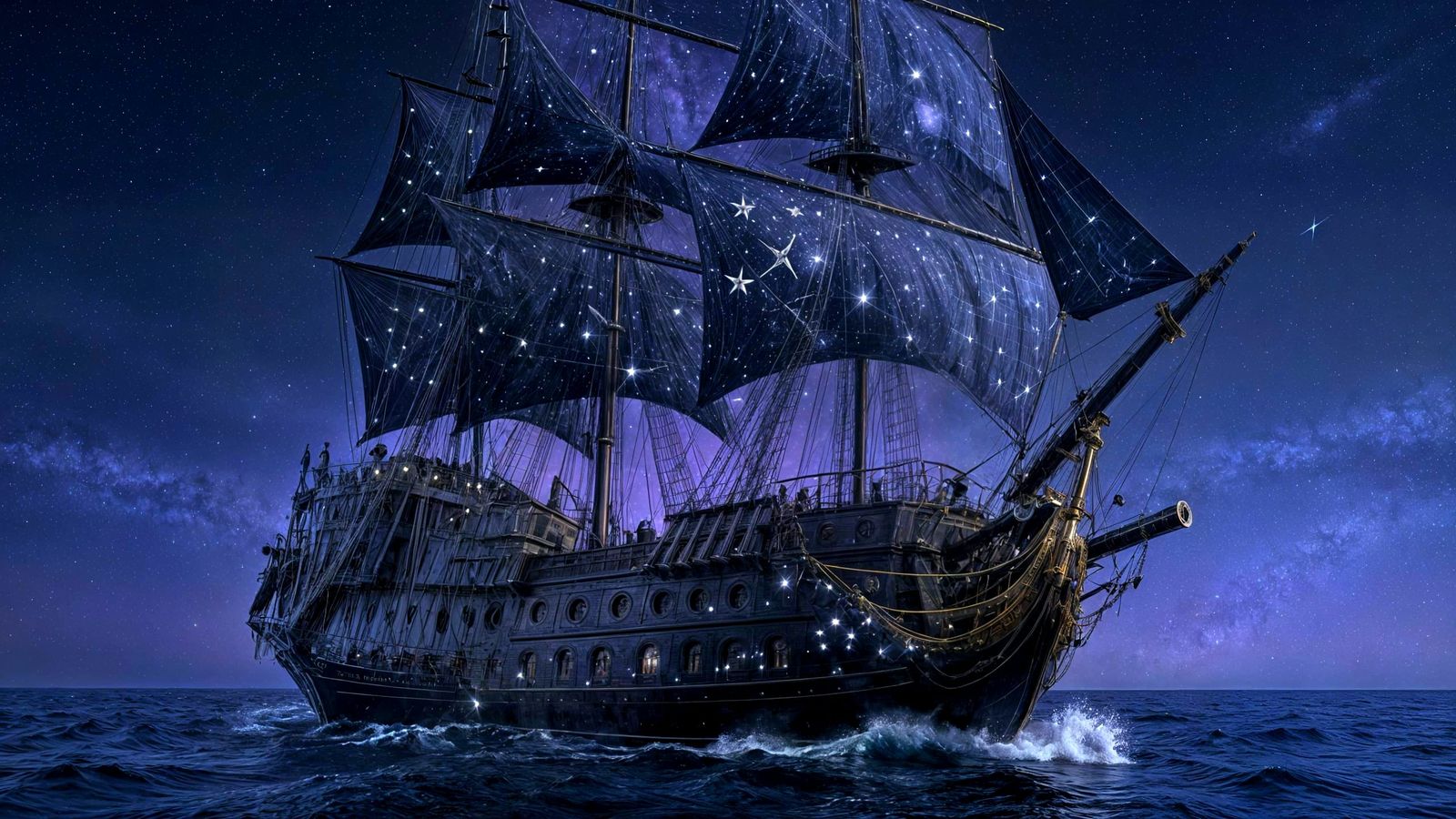 Celestial Gothic Galleon Adorned with Stars