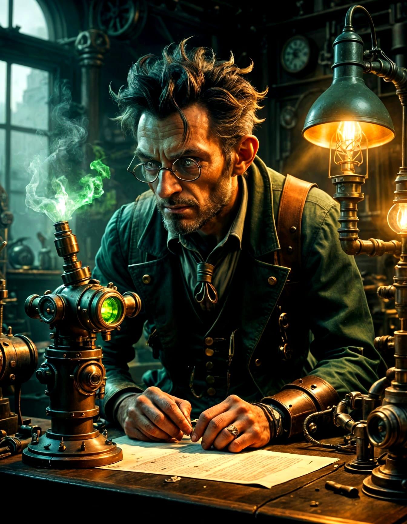 Goblin Inventor in Smoky Workshop