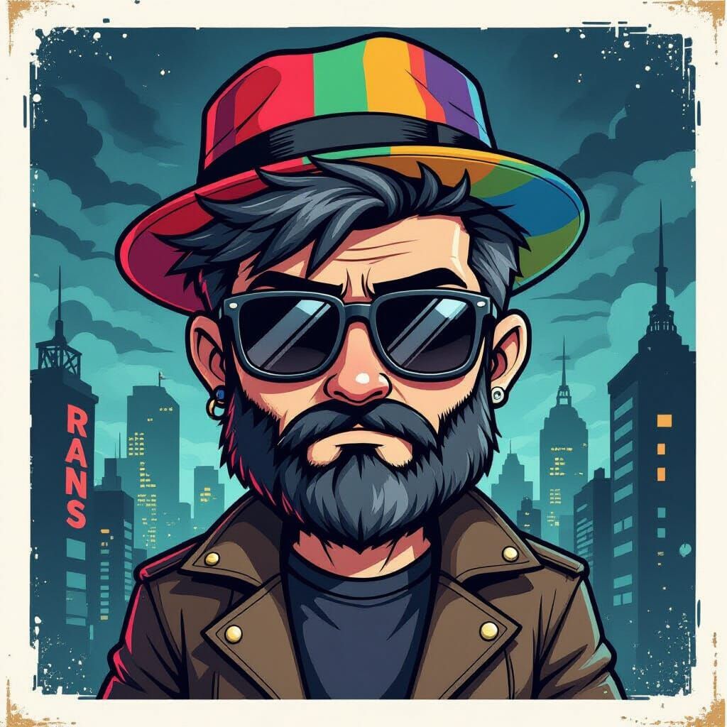 Chibi Man in Gloomy Metropolis Poster Art