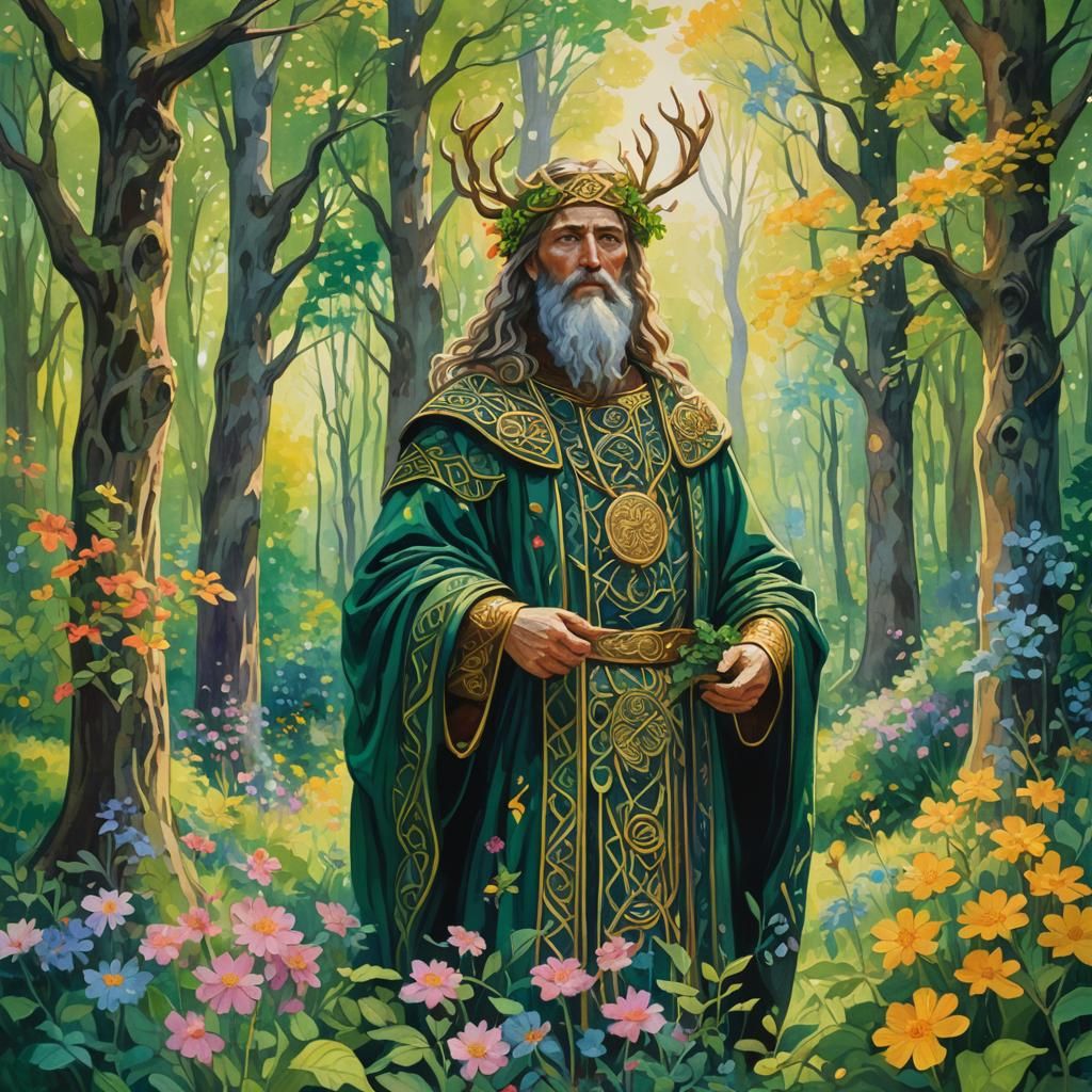 Aengus, Celtic God, in Impressionistic Gouache Painting