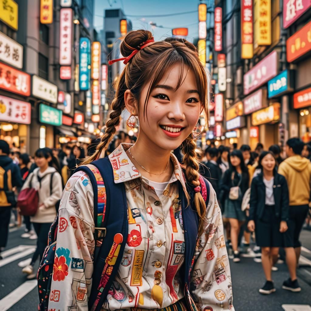 Kawaii Japanese Pop Art Portrait in Vibrant Colors