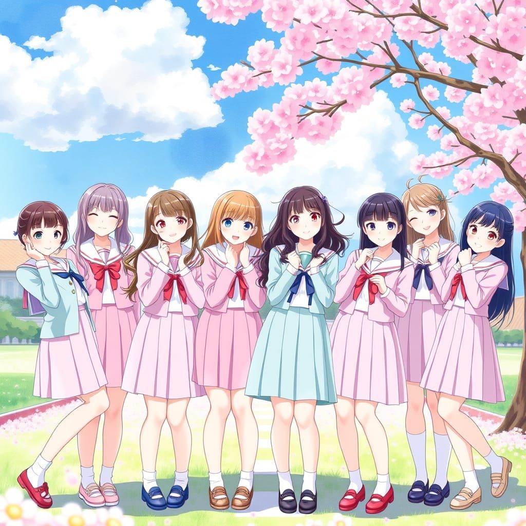 8 Member Girl Group in Pastel-Colored School Uniforms under ...