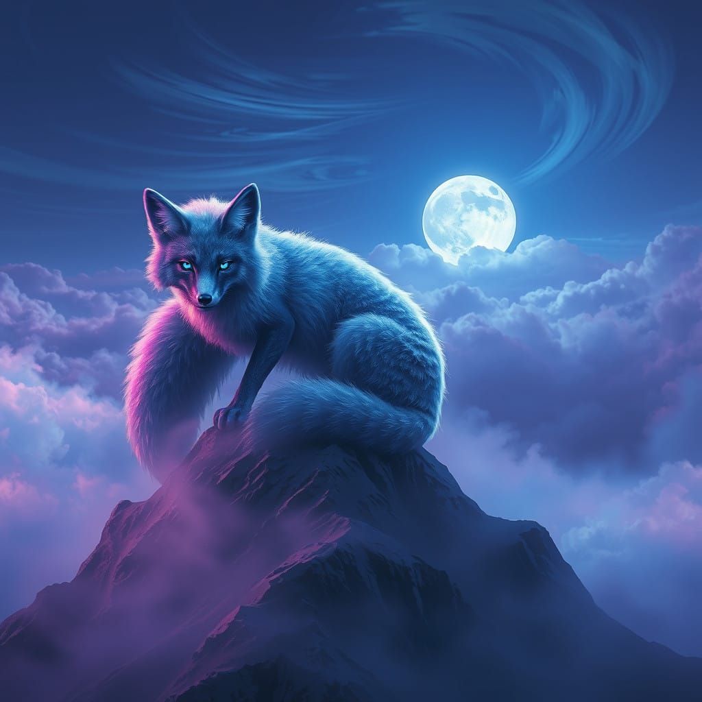 Sapphire Fox: Ethereal Mystical Creature in Futuristic Lands...