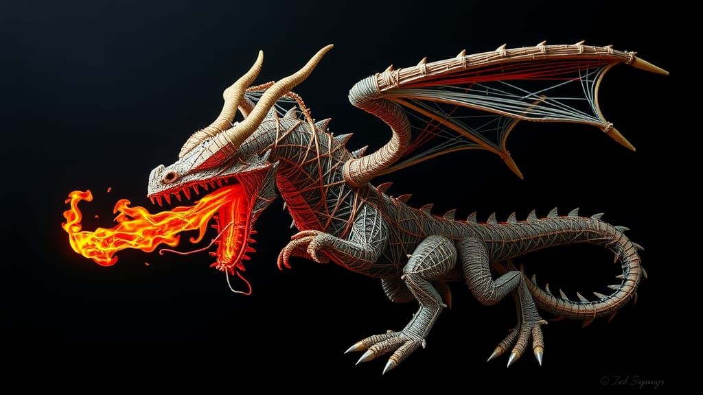 Furious Dragon String Art with Geometric Patterns