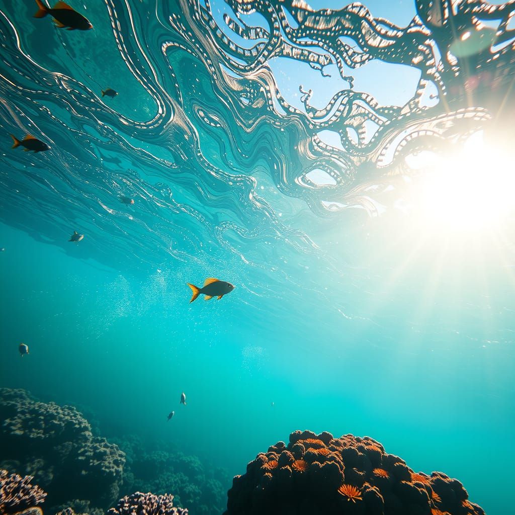 Radiant Underwater Scene with Sun Rays and Coral