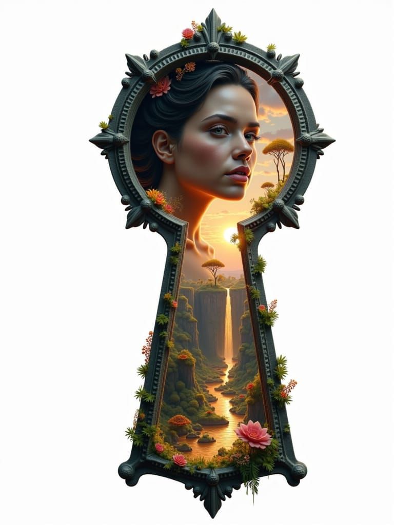Fantasy Landscape Through Keyhole, Ethereal Art