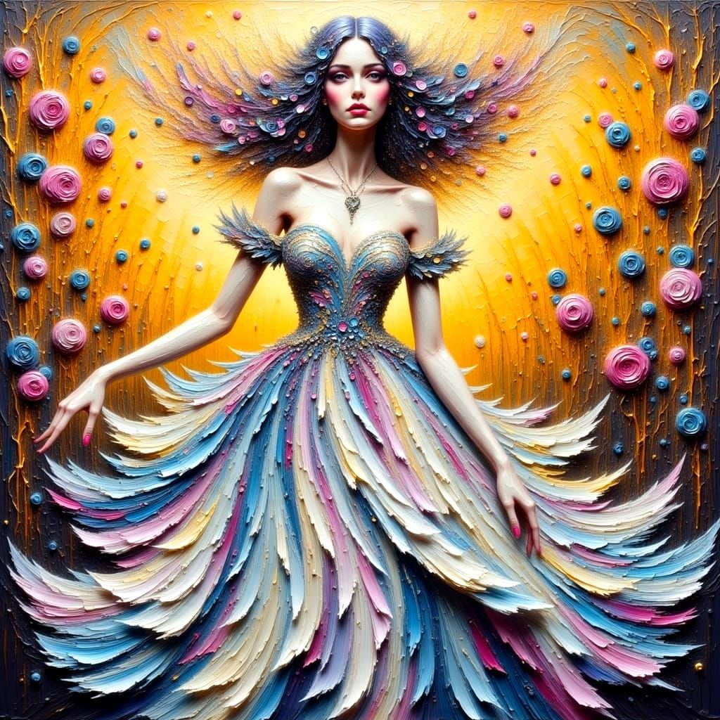 Intricately Detailed Impasto Oil Painting of a Dazzling Blue...