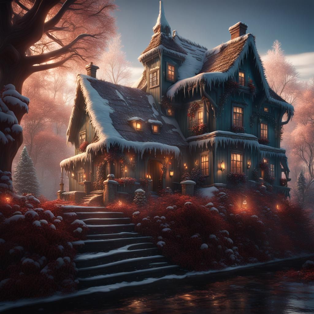 Festive Christmas House in Detailed Matte Painting