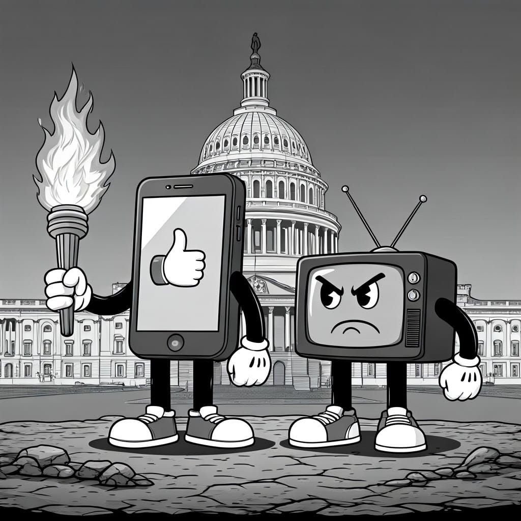 Cartoon Smartphone Character in Front of US Capitol
