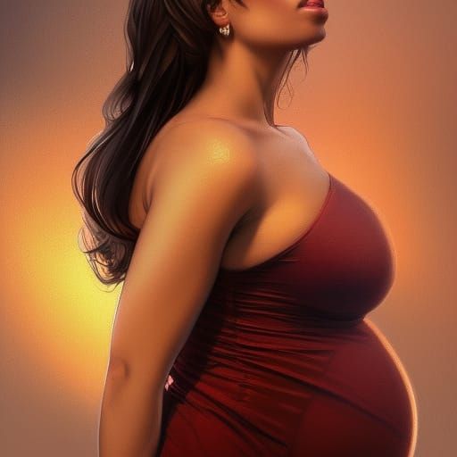 Pregnant Latina Woman Portrait in Hyperdetailed Style