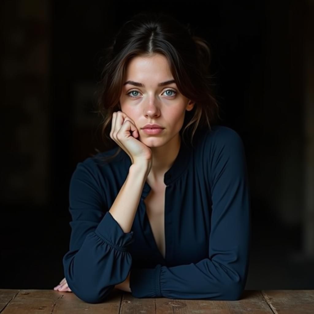 Contemplative Woman in Moody Cinematic Style