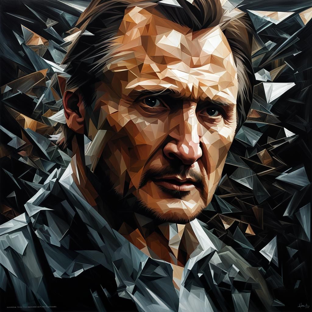 Fragmented Man: Oil Painting with Reflective Shards