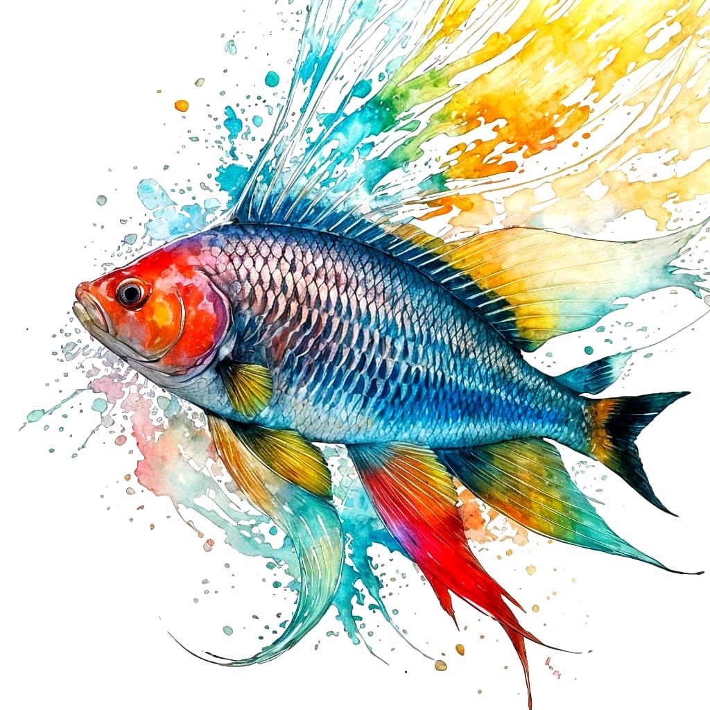 Aquarium Fish in Stylized Watercolor Art