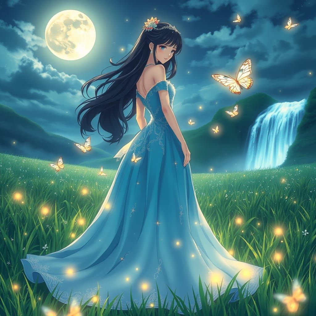 Anime Princess in Ethereal Enchanted Meadow