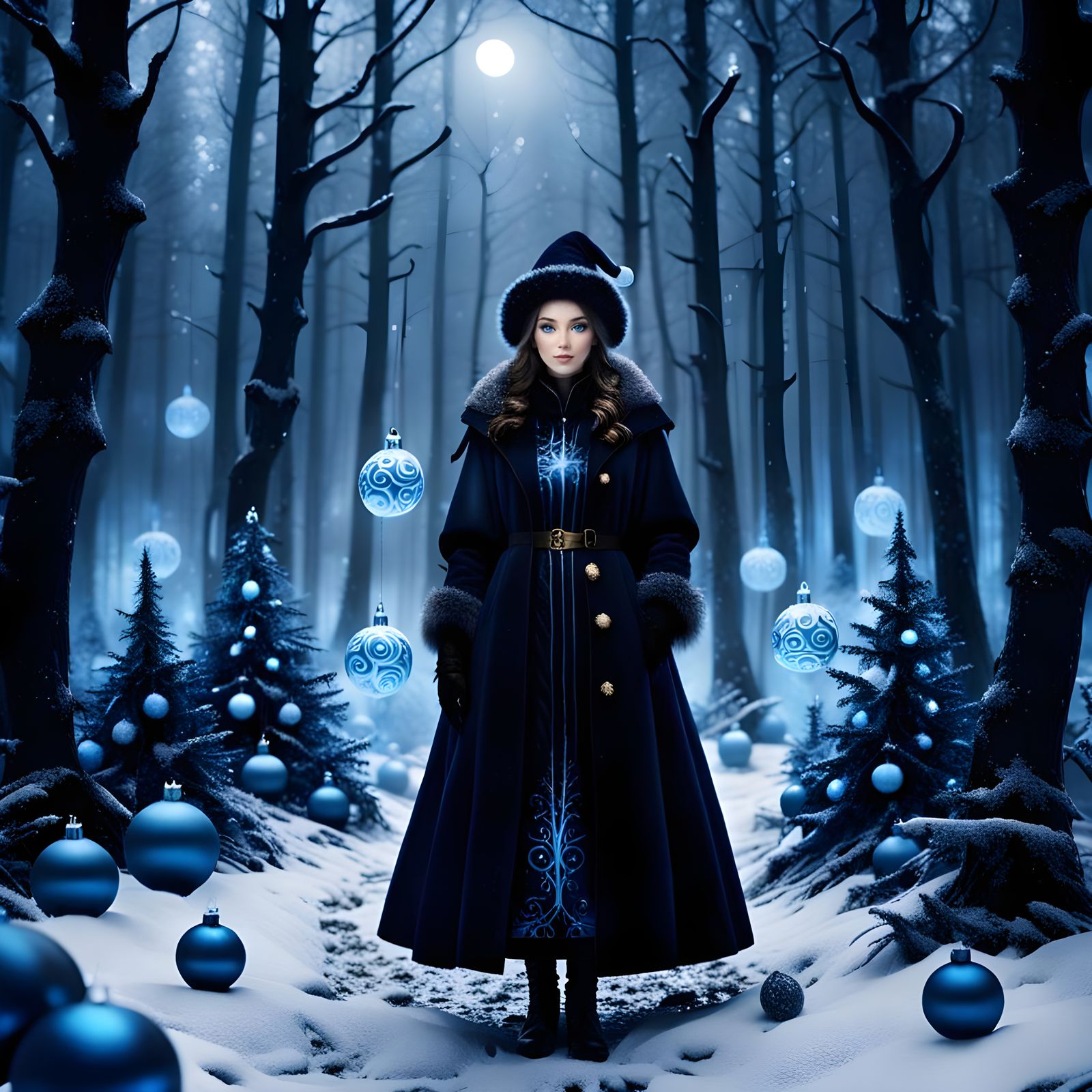 Majestic Blue and Black Christmas Scene