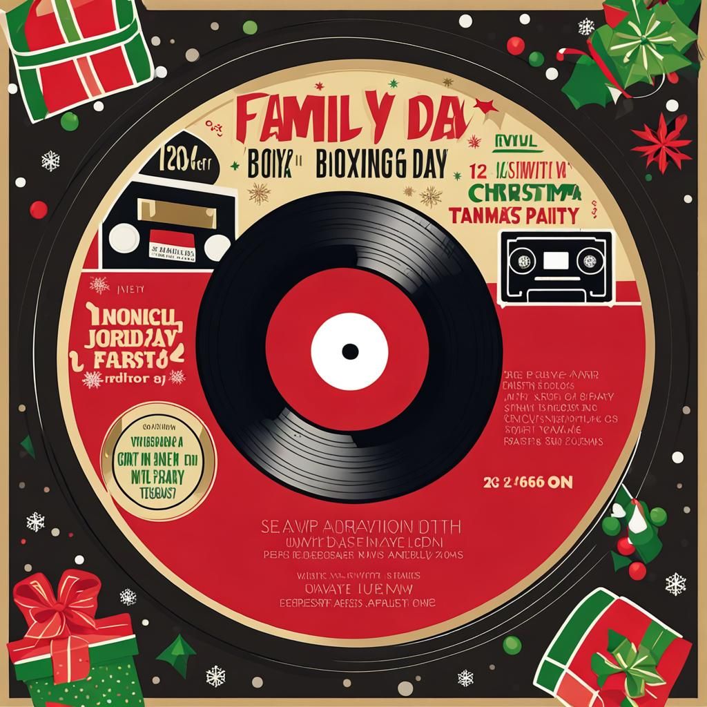 Vinyl Record Theme Christmas Boxing Day Party Invitation