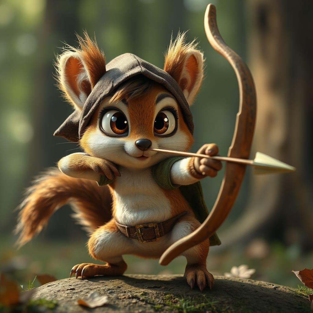 Mischievous Squirrel Archer in Realistic Anime Style