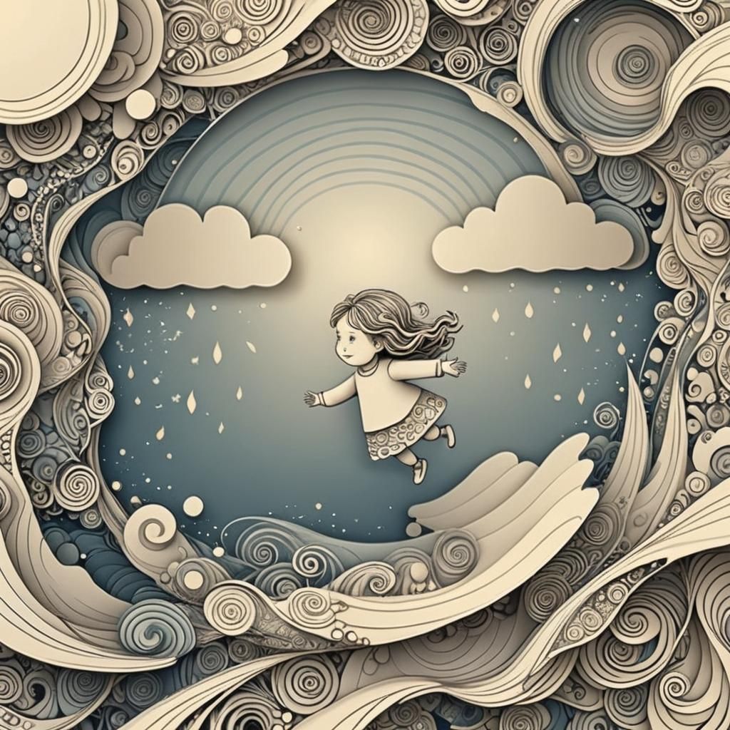 Little Girl Flying in Sky: Abstract Digital Art