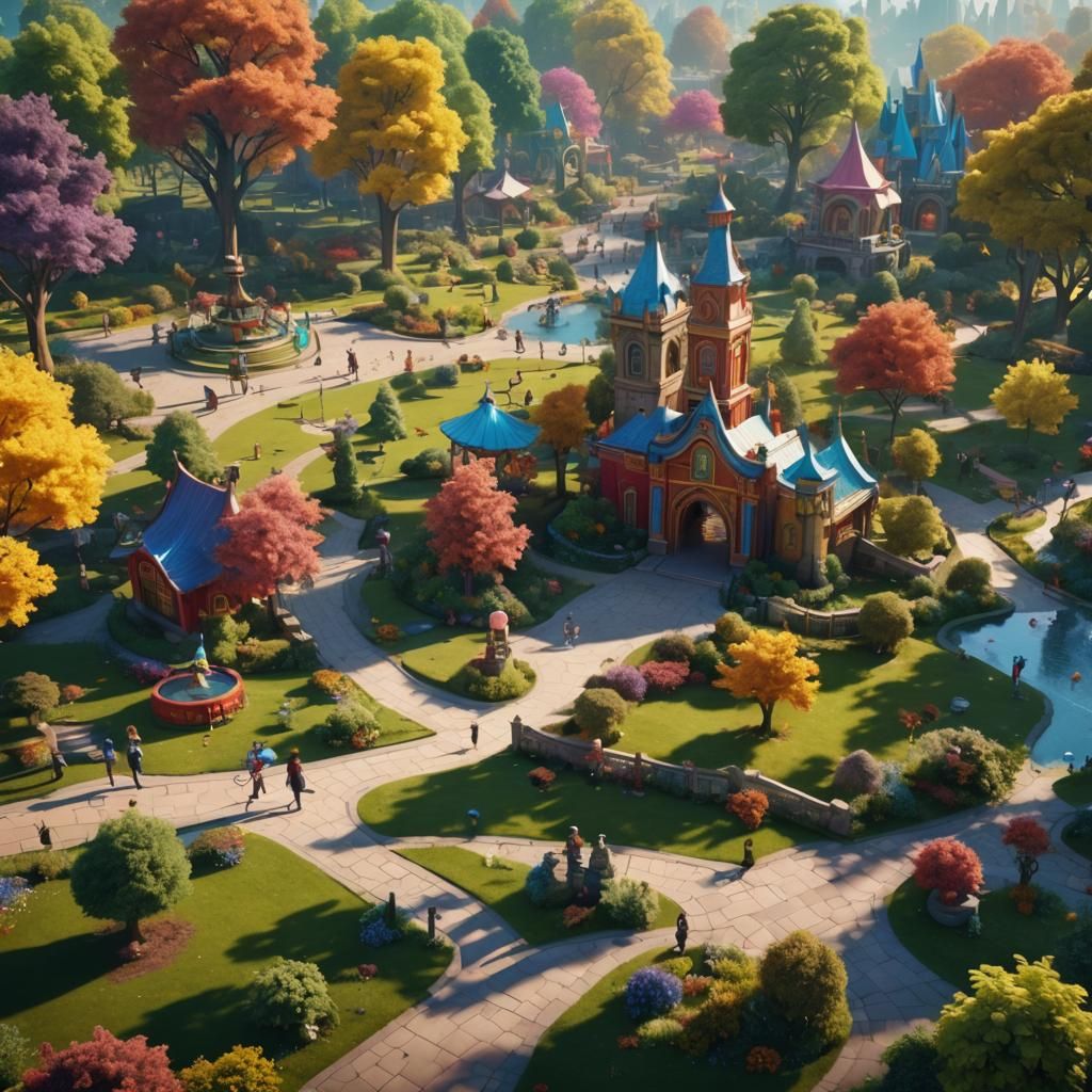 Kids Having Fun in Colourful Park Matte Painting