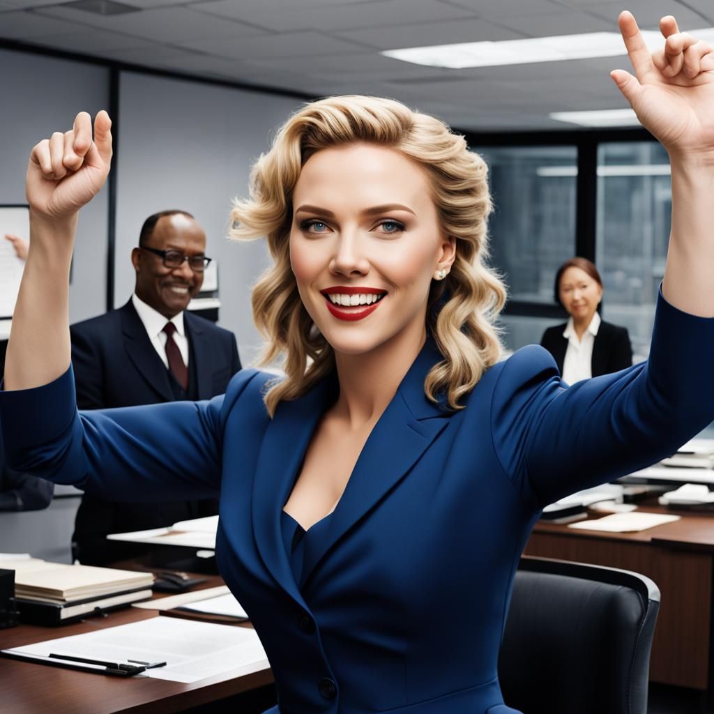 Blonde in Cobalt Suit Strikes Victorian Pose