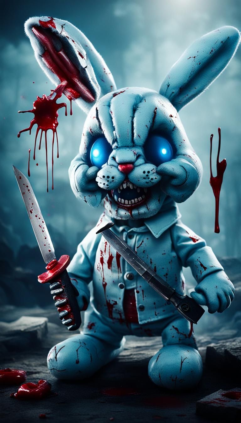 Nightmare Bunny Toy with Knife: Horror Art