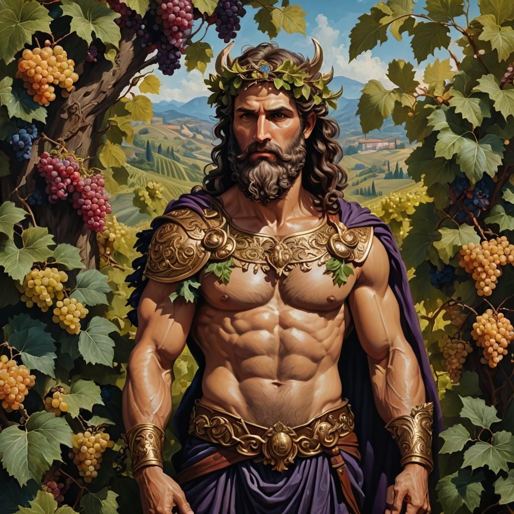 Renaissance Painting of Greek God Dionysus in Vineyard
