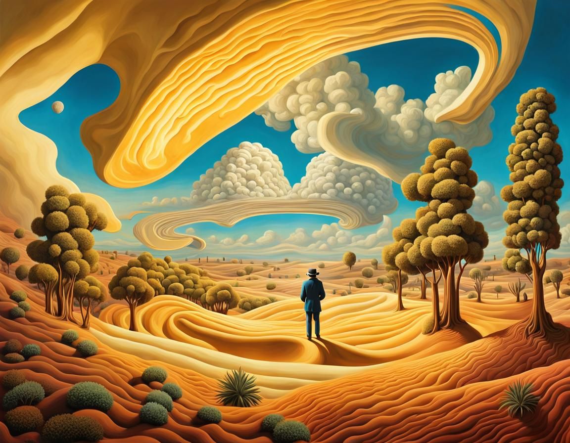 Surreal Dreamscape: Cheese Clouds and Desert Ranger