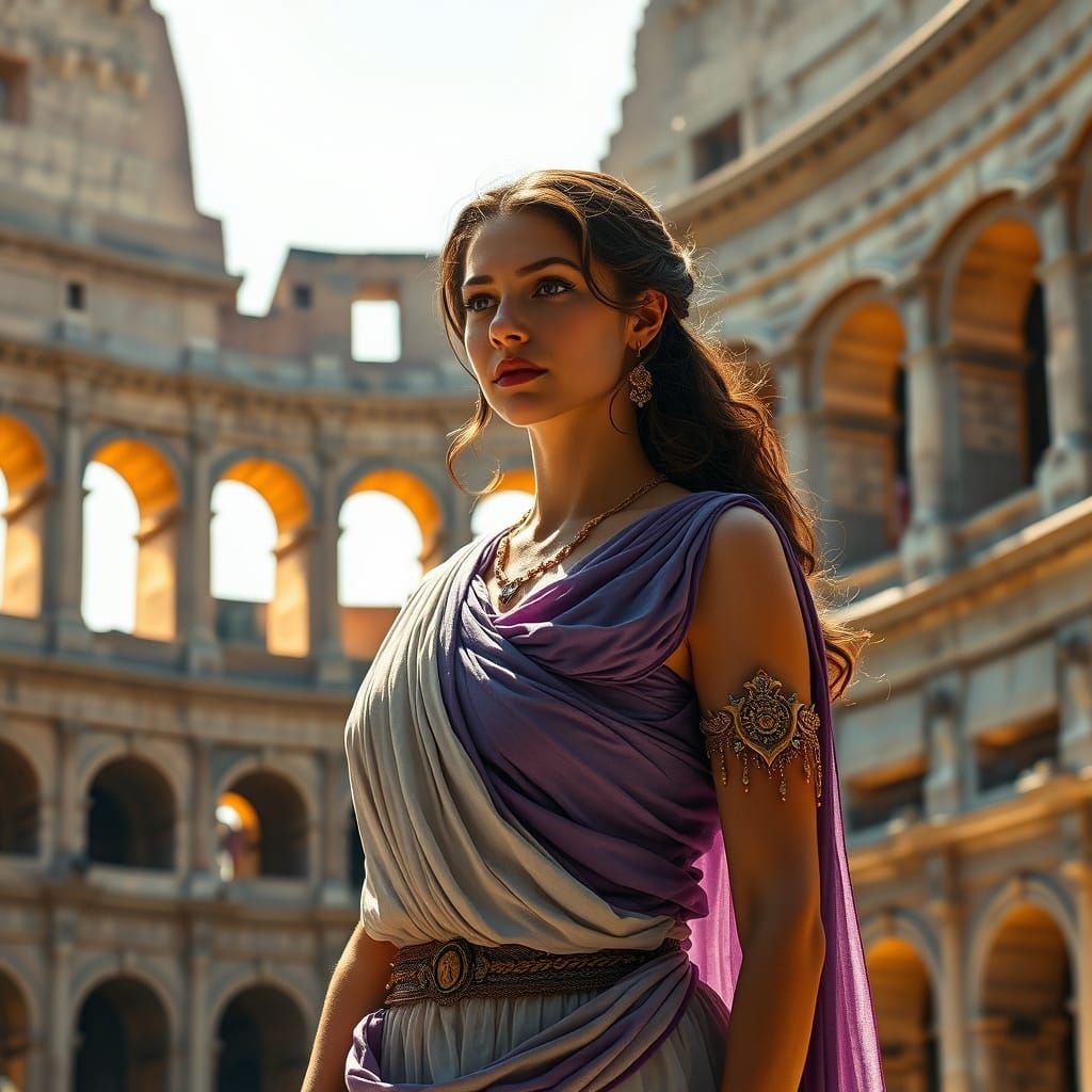 Elegant Roman Goddess in Ancient Colosseum Splendor