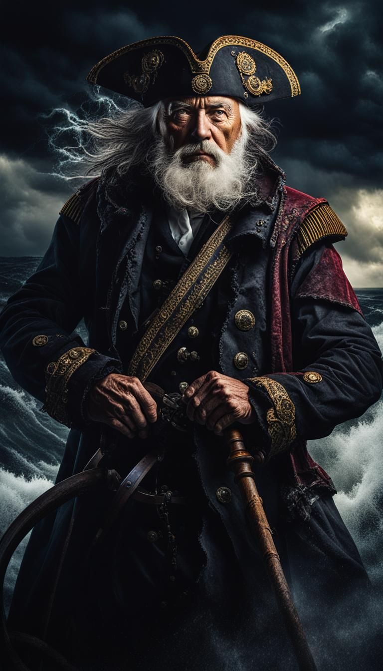 Pirate Captain Navigating Stormy Seas