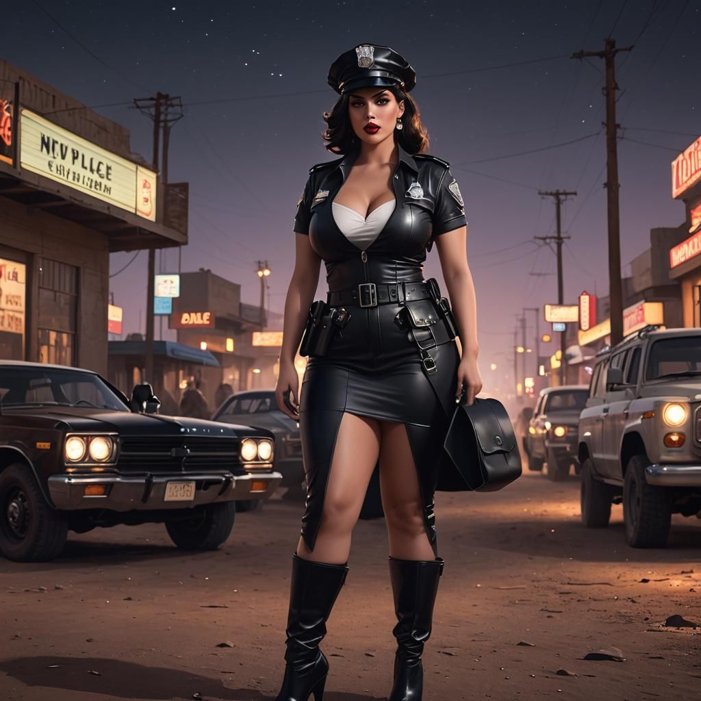 Pinup Police in Dark Desert City, WLOP Style