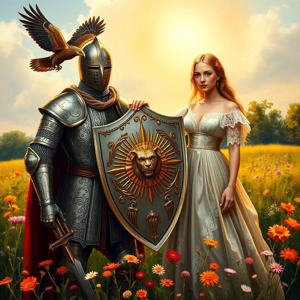 Medieval Knight and Lady in a Vibrant Meadow