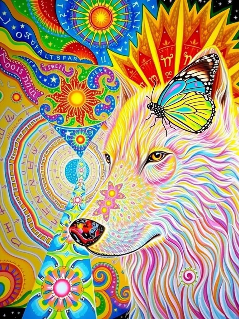 Wolf and Butterfly in Dreamlike Portal
