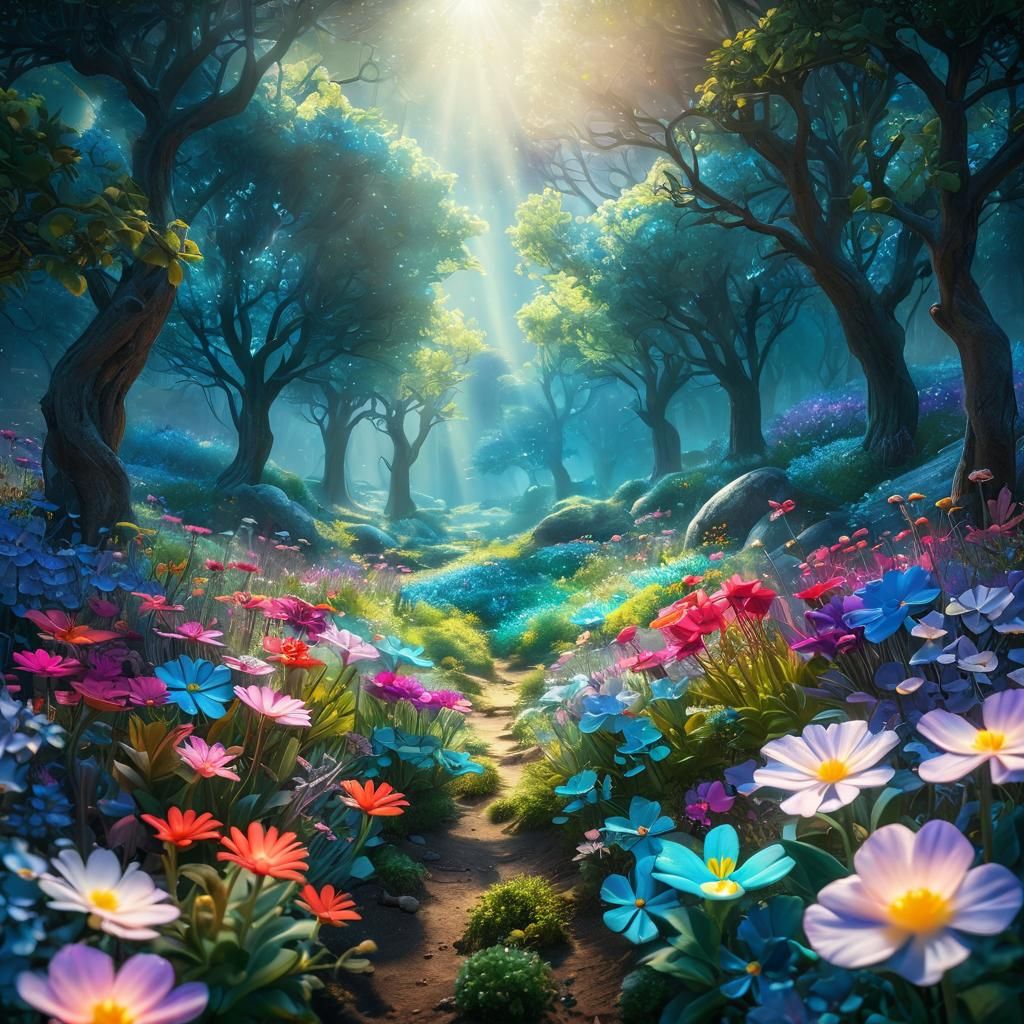 Mystical Opal Meadow Garden in 8K Resolution