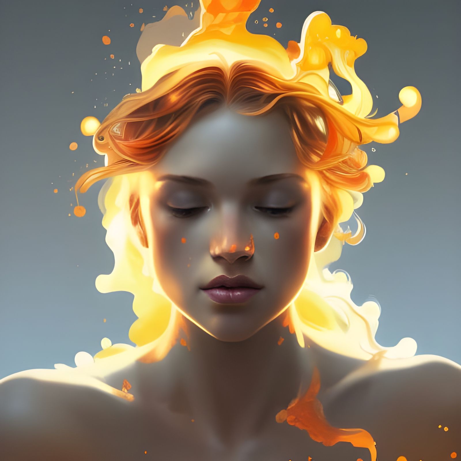 Fiery Goddess Portrait in Art Nouveau Style