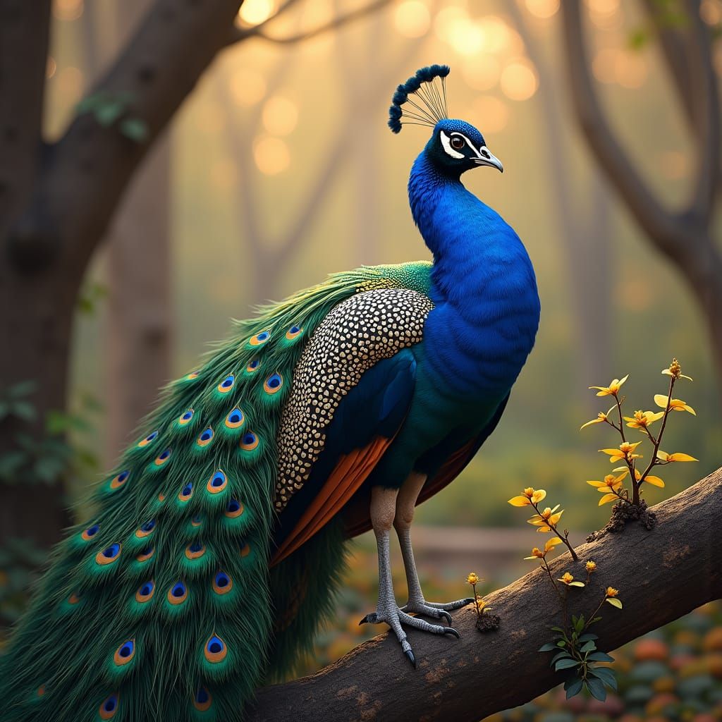 Hyperrealistic Peacock in Lush Jungle Wildlife