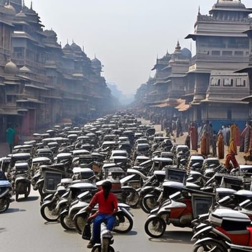 Busy Indian Road with Cars and Motorbikes