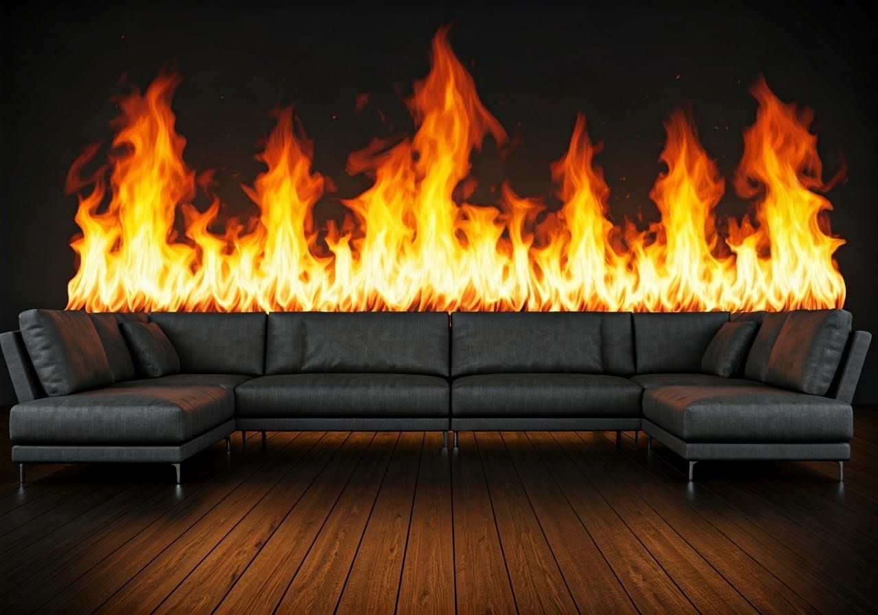 Blazing Fire Wall Erupts in Modern Living Room