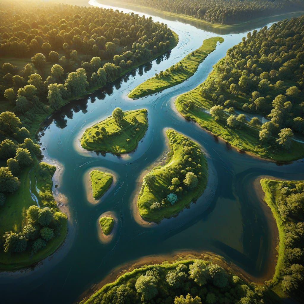 Scenic Aerial View of Rivers Meeting: Concept Art
