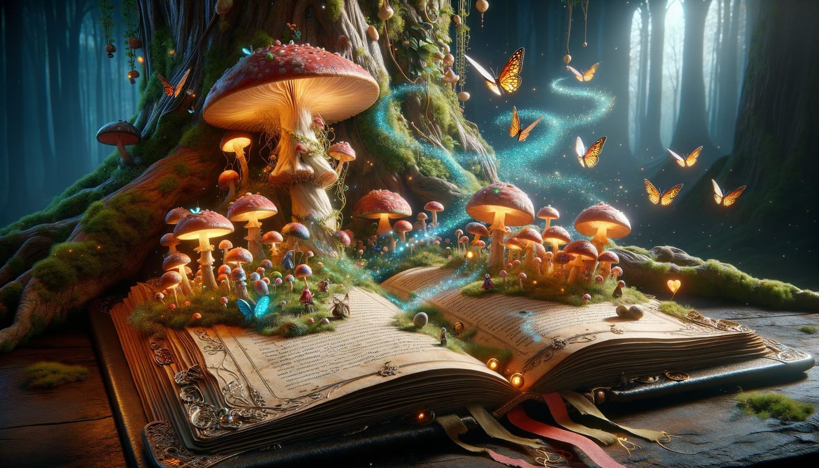 a miniature enchanted mushroom forest sprouting from within