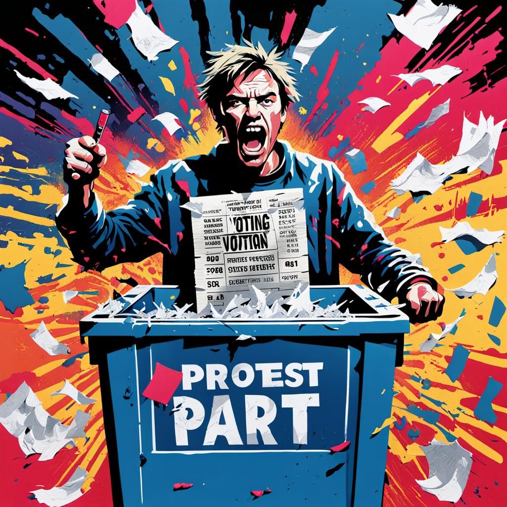 Chaotic Voting Booth Protest Art in Graffiti Style