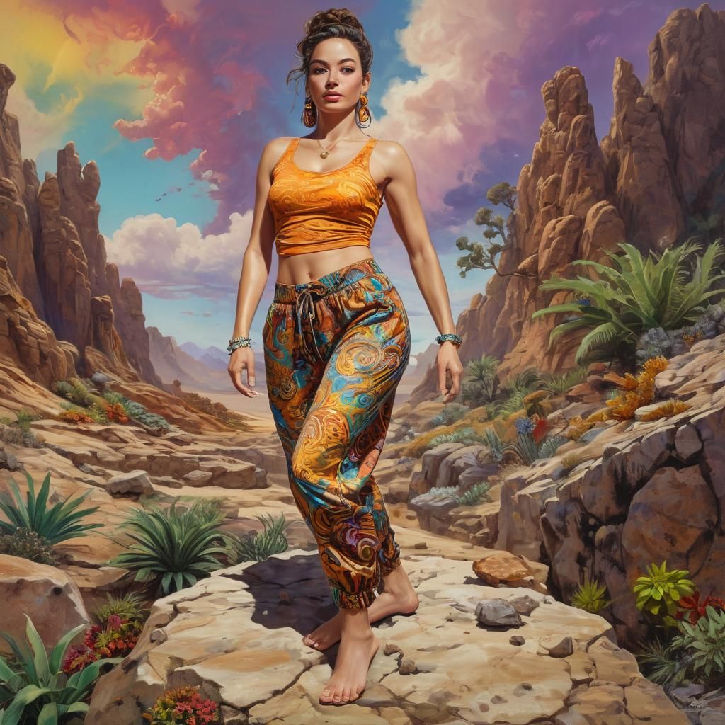 Athletic Woman on Alien Planet in Alcohol Ink