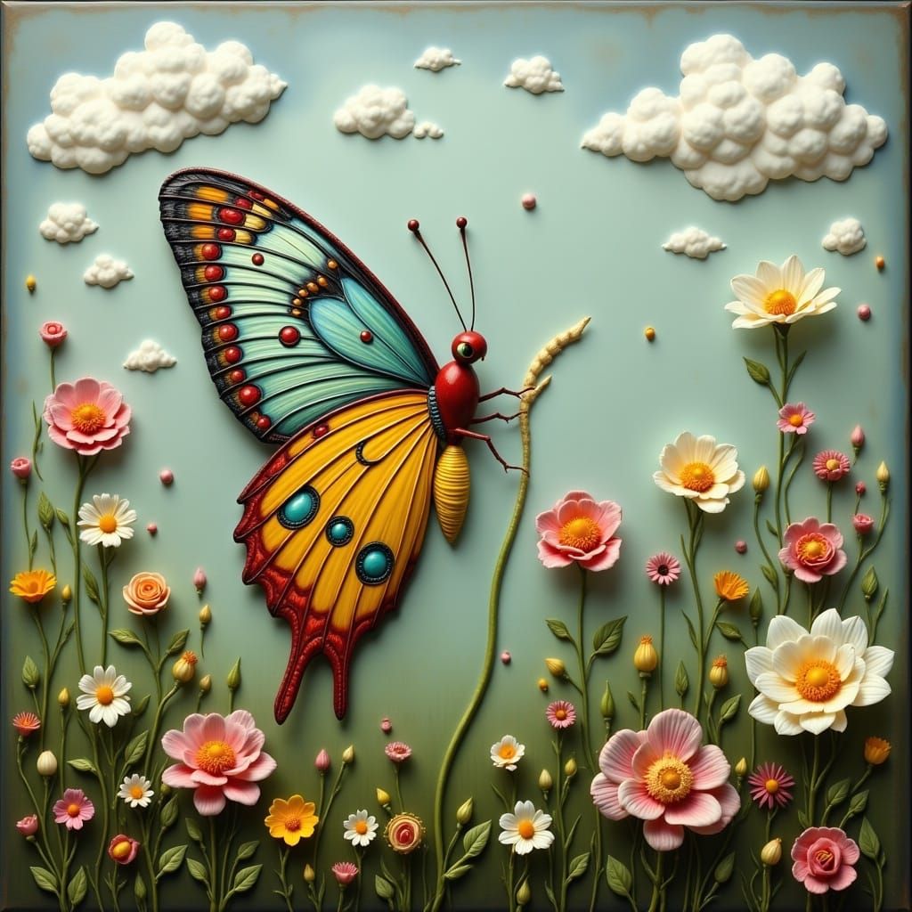 Butterfly Pop Surrealism: Delicate Wings on Grass