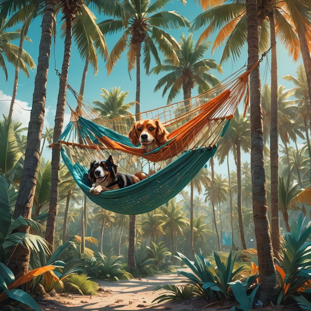 Dog in Hammock: Watercolor Concept Art