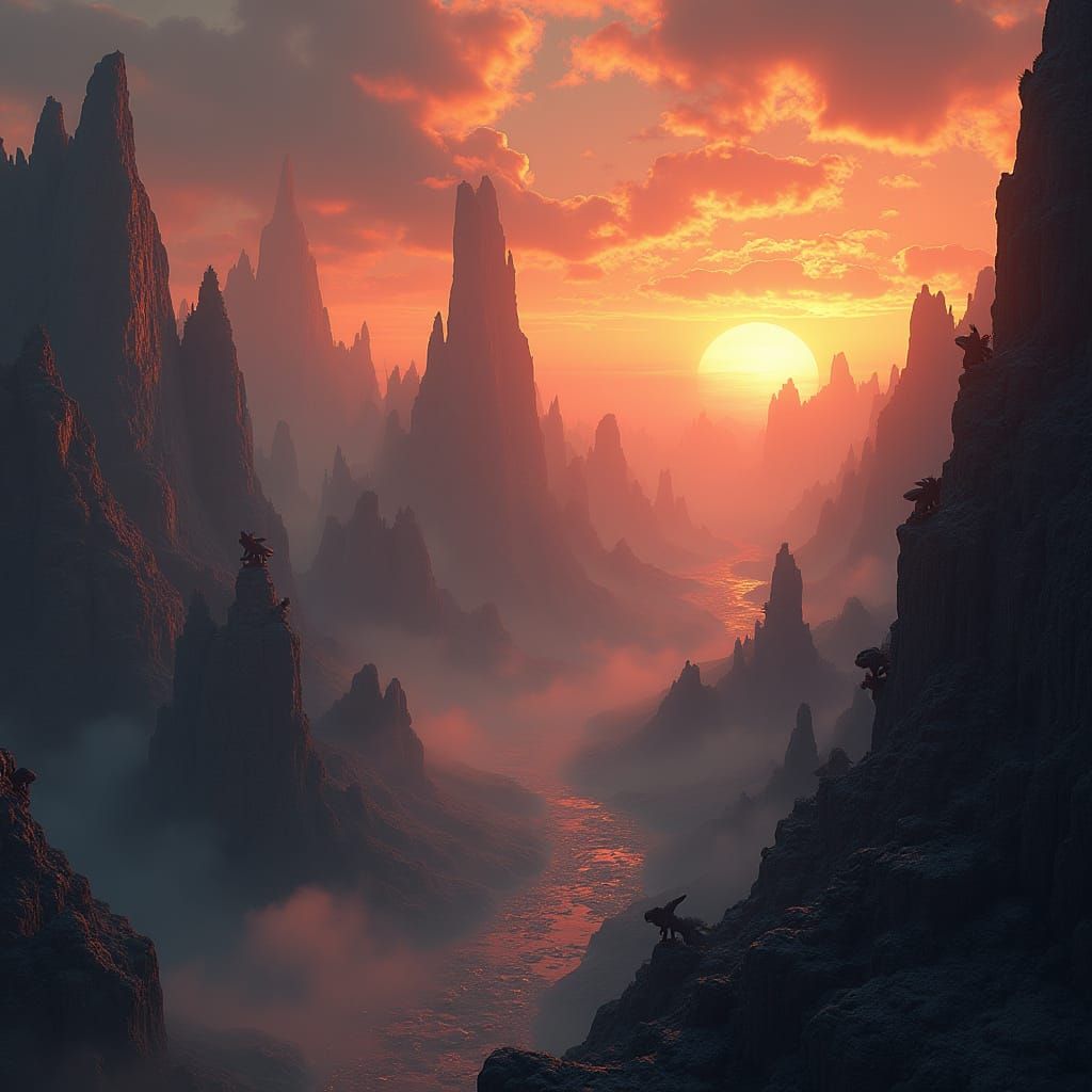 Ancient Kingdom in Fiery Sunset Hues