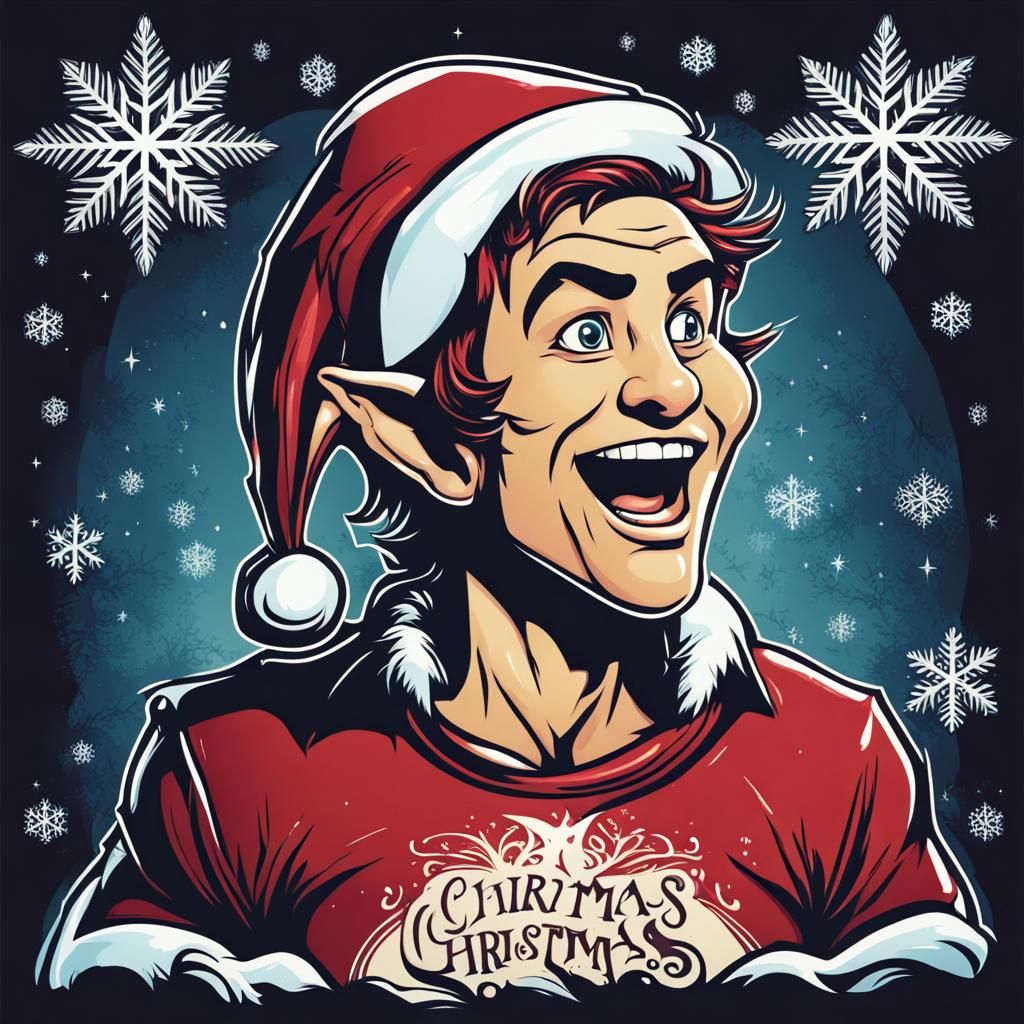 Funny Christmas Elf Singing: Comic Book Art