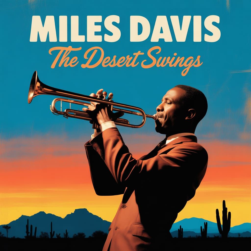 Jazz Album Cover with Trumpet Player at Sunset