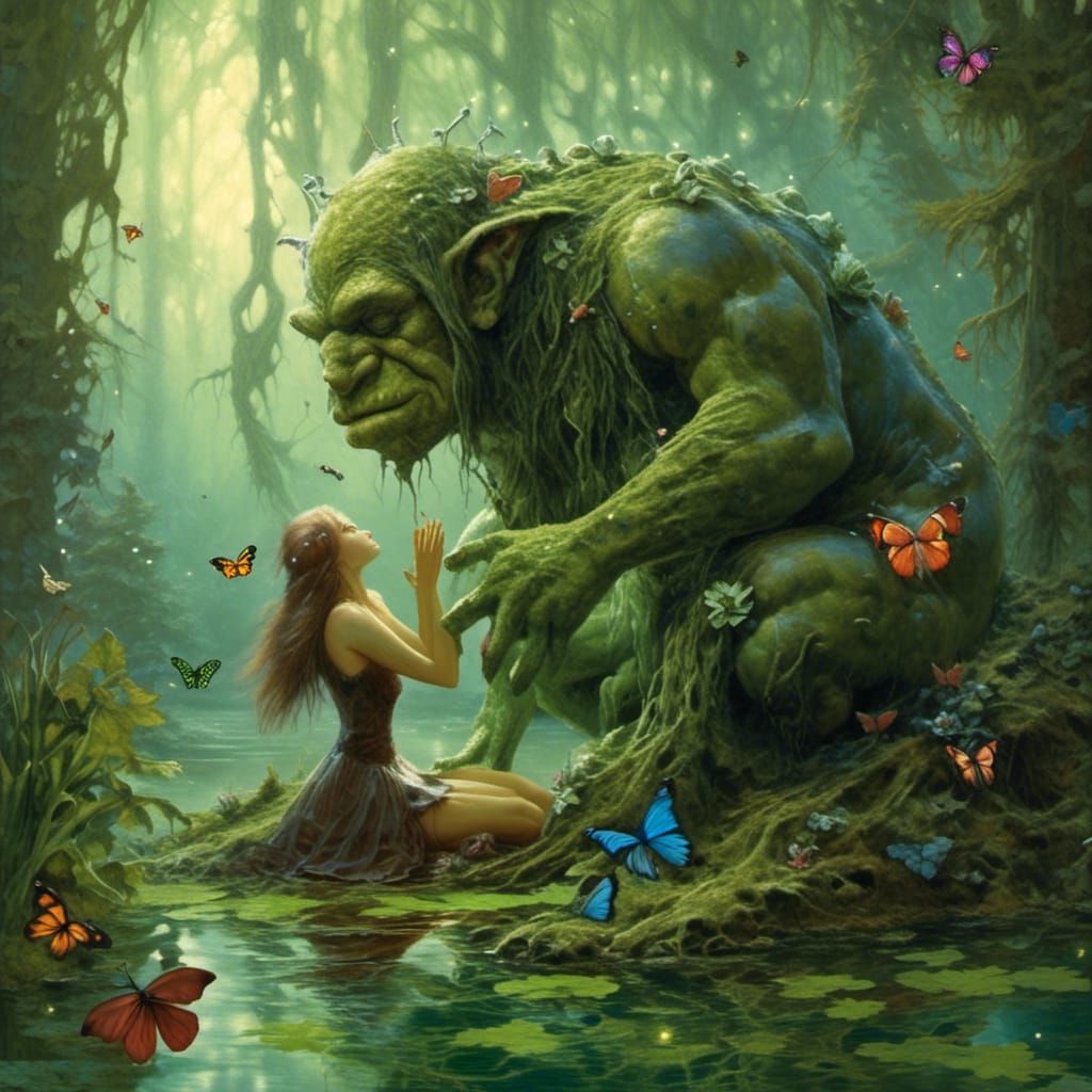 Woman Kisses Troll in Enchanted Swamp